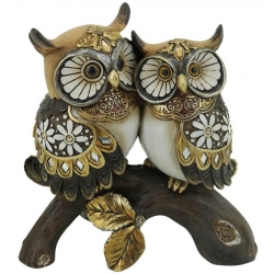 Φιγούρα διακοσμητική πολυρεσίνης Κουκουβάγιες καφέ-χρυσό 16x8x17εκ Karvounis 21765M