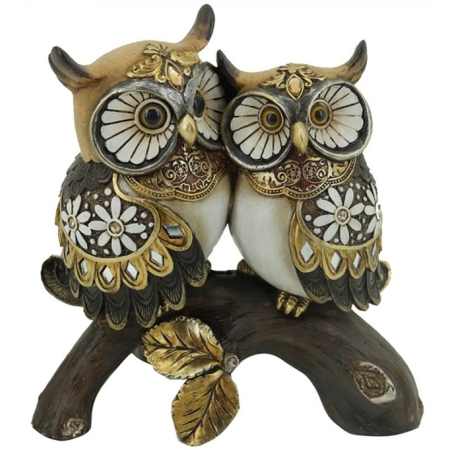 Φιγούρα διακοσμητική πολυρεσίνης Κουκουβάγιες καφέ-χρυσό 16x8x17εκ Karvounis 21765M
