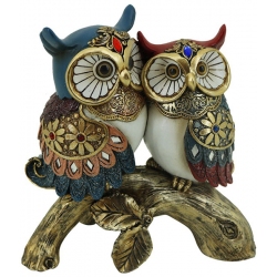 Φιγούρα διακοσμητική πολυρεσίνης Κουκουβάγιες μπλε-χρυσό 16x8x17εκ Karvounis 21765C