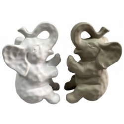 Φιγούρες σετ 2 τεμαχίων κεραμικές Ελεφαντάκια λευκό-μπεζ Karvounis L0293B