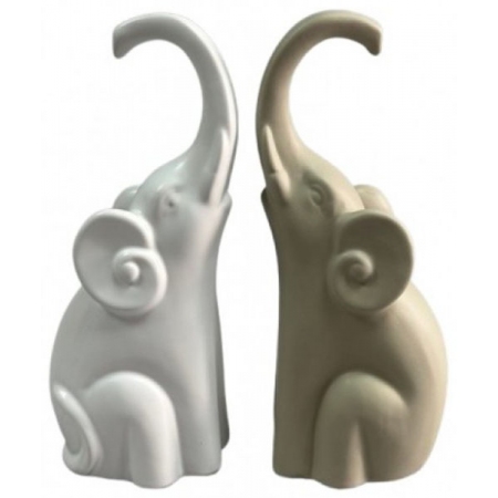 Φιγούρες σετ 2 τεμαχίων κεραμικές Ελεφαντάκια λευκό-μπεζ Karvounis K9477C