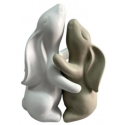 Φιγούρες σετ 2 τεμαχίων κεραμικές Λαγουδάκια λευκό-μπεζ Karvounis L0264CD