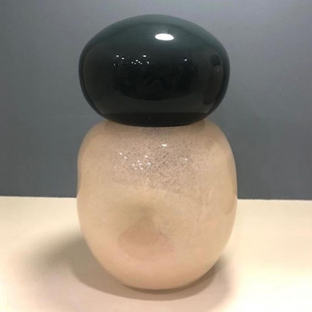 Βάζο με καπάκι γυάλινο μπεζ-μαύρο 12x20εκ Karvounis CQC52223Y