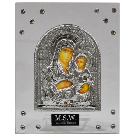 Εικόνα επάργυρη-κρυστάλλινη με στρας Παναγία 13x7x16εκ M.S.W. 2470