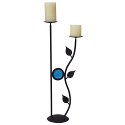 Κηροπήγιο μεταλλικό-γυάλινο μαύρο-μπλε 22x12x54εκ Pol 5112119