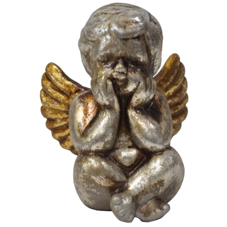 Αγγελάκι διακοσμητικό κεραμικό αντικέ ασημί-χρυσό 9.5x10x12εκ Pol 5112128