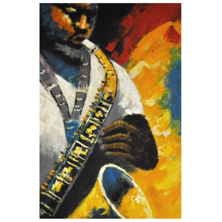 Πίνακας σε καμβά Μουσικός κίτρινο-κόκκινο 60x90εκ Inart 3-90-775-0042