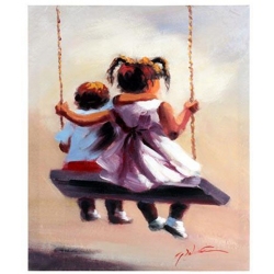 Πίνακας σε καμβά Παιδιά μπεζ-λευκό 50x60εκ Inart 3-90-775-0079B