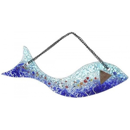 Διακοσμητικό τοίχου γυάλινο Ψάρι μπλε 25εκ Inart 3-70-344-0026