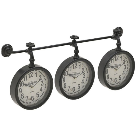 Ρολόι τοίχου τριπλό μεταλλικό μαύρο 83.5x13x35εκ Inart 3-20-463-0046