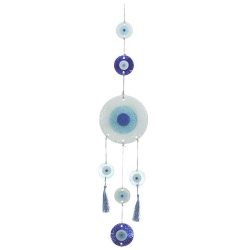 Διακοσμητικό κρεμαστό γυάλινο Μάτι λευκό-μπλε 16x2x70εκ Inart 3-70-344-0047