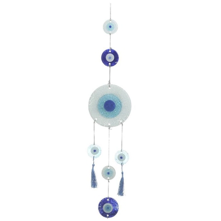 Διακοσμητικό κρεμαστό γυάλινο Μάτι λευκό-μπλε 16x2x70εκ Inart 3-70-344-0047