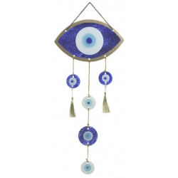 Διακοσμητικό κρεμαστό γυάλινο Μάτι μπλε-χρυσό 25x2x85εκ Inart 3-70-344-0049