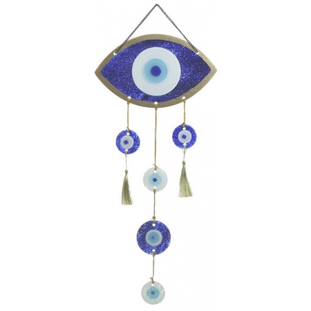 Διακοσμητικό κρεμαστό γυάλινο Μάτι μπλε-χρυσό 25x2x85εκ Inart 3-70-344-0049