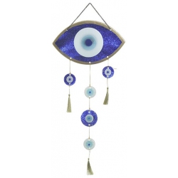 Διακοσμητικό κρεμαστό γυάλινο Μάτι μπλε-χρυσό 30x2x82εκ Inart 3-70-344-0050