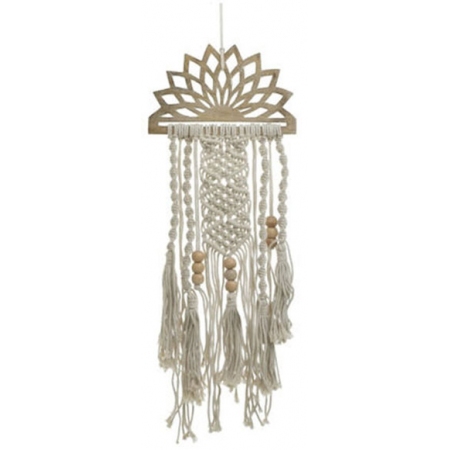 Διασκοσμητικό τοίχου υφασμάτινο-ξύλινο Μακραμέ εκρού 25x2x72εκ Inart 3-70-840-0011