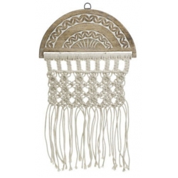 Διασκοσμητικό τοίχου υφασμάτινο-ξύλινο Μακραμέ εκρού 29x2x50εκ Inart 3-70-840-0023