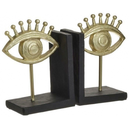 Βιβλιοστάτες σετ 2 τεμαχίων πολυρεσίνης Μάτι μαύρο-χρυσό 15x9x21εκ Inart 3-70-497-0025