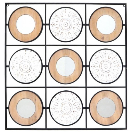 Διακοσμητικό τοίχου μεταλλικό-ξύλινο μαύρο-natural 71x2x71εκ Inart 3-70-915-0070