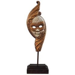 Μάσκα διακοσμητική σε βάση ξύλινη καφέ-ασημί 23x14x74εκ Pol 52614