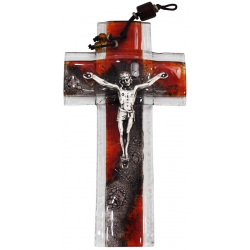 Σταυρός γυάλινος-μεταλλικός κόκκινο-ασημί 11x2.5x20εκ Φυσαλίς ΣΤ/ΒΦ