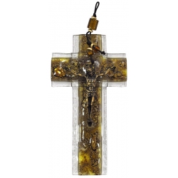 Σταυρός γυάλινος-μεταλλικός κίτρινο-χρυσό 11x2.5x20εκ Φυσαλίς ΣΤ/ΒΦ