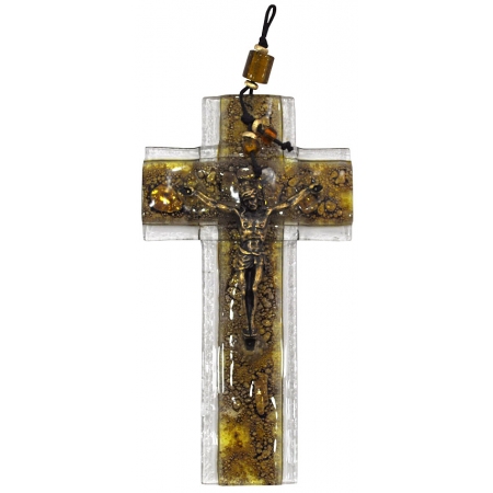 Σταυρός γυάλινος-μεταλλικός κίτρινο-χρυσό 11x2.5x20εκ Φυσαλίς ΣΤ/ΒΦ