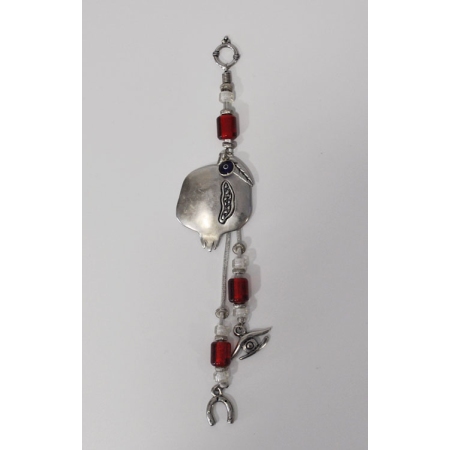 Γούρι κρεμαστό μεταλλικό Ρόδι ασημί-κόκκινο 4.5x22.5εκ Φυσαλίς Γ/21