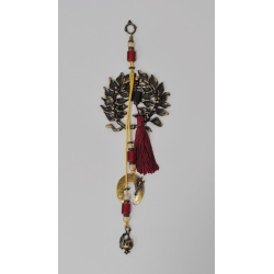 Γούρι κρεμαστό μεταλλικό Στεφάνι χρυσό-κόκκινο 9x30εκ Φυσαλίς Γ/66