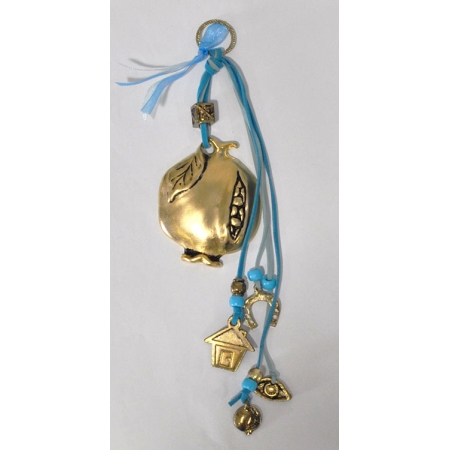 Γούρι κρεμαστό μεταλλικό Ρόδι χρυσό-γαλάζιο 6.5x25εκ Marten 102-0498