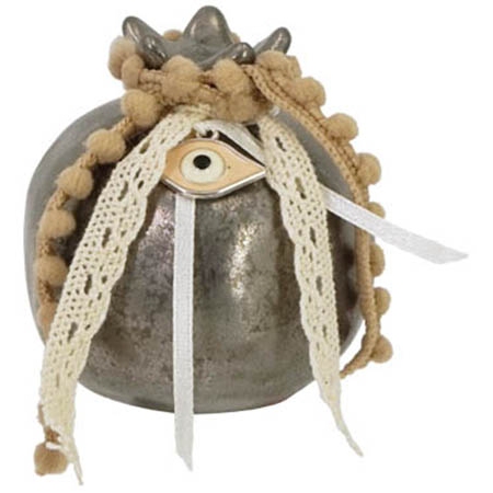 Ρόδι κεραμικό Μάτι αντικέ ασημί 6.5x6.5εκ Marhome 14435-1