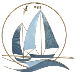 Διακοσμητικό τοίχου μεταλλικό Καράβια μπλε-χρυσό 65.5x4.5x63εκ Marhome 94214