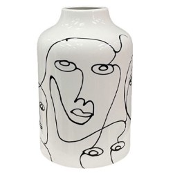Βάζο κεραμικό Πρόσωπα λευκό-μαύρο 14x21εκ Marhome 15-26078