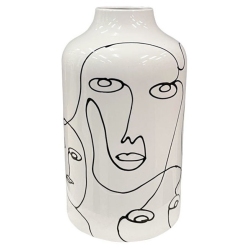 Βάζο κεραμικό Πρόσωπα λευκό-μαύρο 15.5x27.5εκ Marhome 15-26077