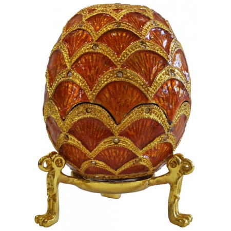Αυγό διακοσμητικό Faberge με στρας και σμάλτο πορτοκαλί-χρυσό 8x12εκ Sinialo 5164007
