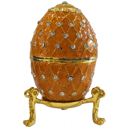 Αυγό διακοσμητικό Faberge με στρας και σμάλτο πορτοκαλί-χρυσό 7x13εκ Sinialo 5164009