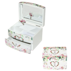 Μπιζουτιέρα ξύλινη Λουλούδια λευκή 13.5x11x9.5εκ Δωρόσημο 17872