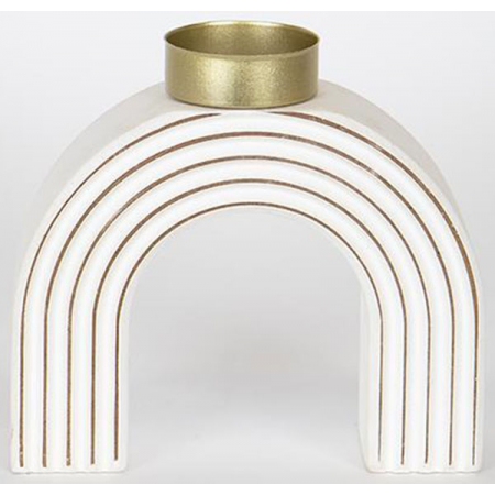 Κηροπήγιο ξύλινο λευκό-χρυσό 16x5x15εκ Estheti 752-23015