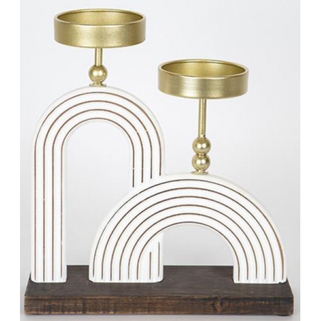 Κηροπήγιο ξύλινο λευκό-χρυσό 24x7.5x26εκ Estheti 752-23014