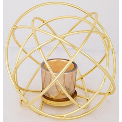 Κηροπήγιο μεταλλικό-γυάλινο χρυσό-μελί 18x21εκ Estheti 752-24041