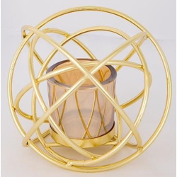 Κηροπήγιο μεταλλικό-γυάλινο χρυσό-μελί 13x15εκ Estheti 752-24040