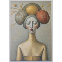 Πίνακας σε καμβά printed Γκέισα γκρι-χρυσό 40x60εκ Estheti 755-12083