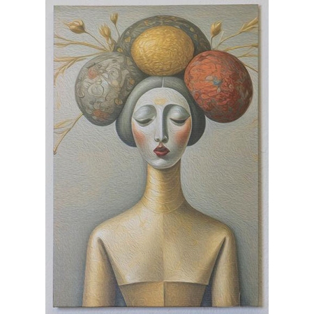 Πίνακας σε καμβά printed Γκέισα γκρι-χρυσό 40x60εκ Estheti 755-12083