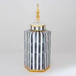 Βάζο με καπάκι κεραμικό μπλε-λευκό 13x14.5x36εκ Estheti 752-20095
