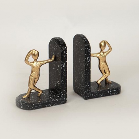 Βιβλιοστάτες σετ 2 τεμαχίων πολυρεσίνης μαύρο-χρυσό 21.7x6.5x14.7εκ Estheti 752-19014