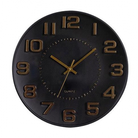 Ρολόι τοίχου πλαστικό μαύρο-χρυσό 30εκ Estheti 813-30055