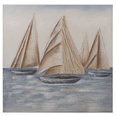 Πίνακας σε καμβά Καράβια γαλάζιο-καφέ 80x80εκ Estheti 812-20060