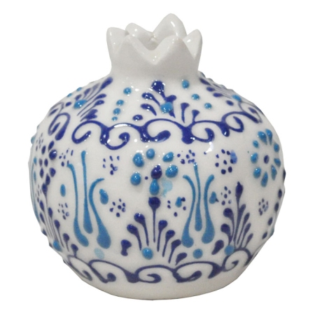 Ρόδι διακοσμητικό κεραμικό Λουλούδι λευκό-μπλε 7.5x8εκ Pol 5231011