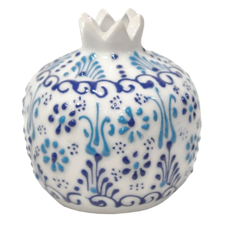 Ρόδι διακοσμητικό κεραμικό Λουλούδι λευκό-μπλε 9x10εκ Pol 5231012