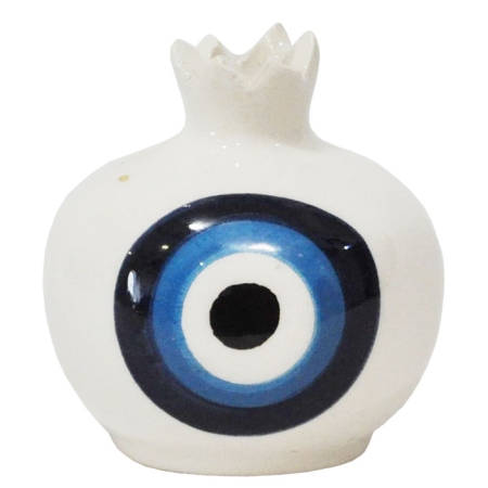 Ρόδι διακοσμητικό κεραμικό Μάτι λευκό-μπλε 7.5x8εκ Pol 5231017